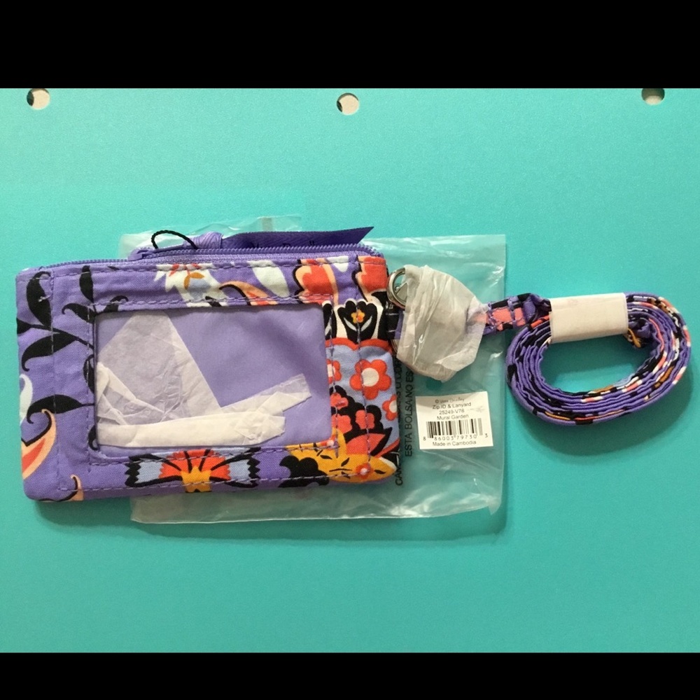Vera Bradley Mural Garden zip id case & lanyard